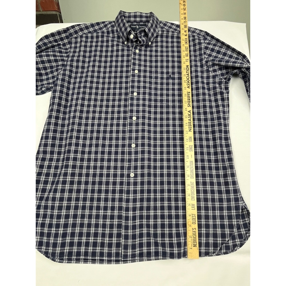 Ralph Lauren EUC Button Down Men's L Navy Plaid McNeel Cotton Long Sleeve - Picture 8 of 11